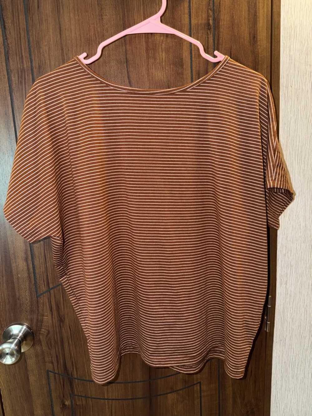 Pink Lily | brown/white striped top, size M
